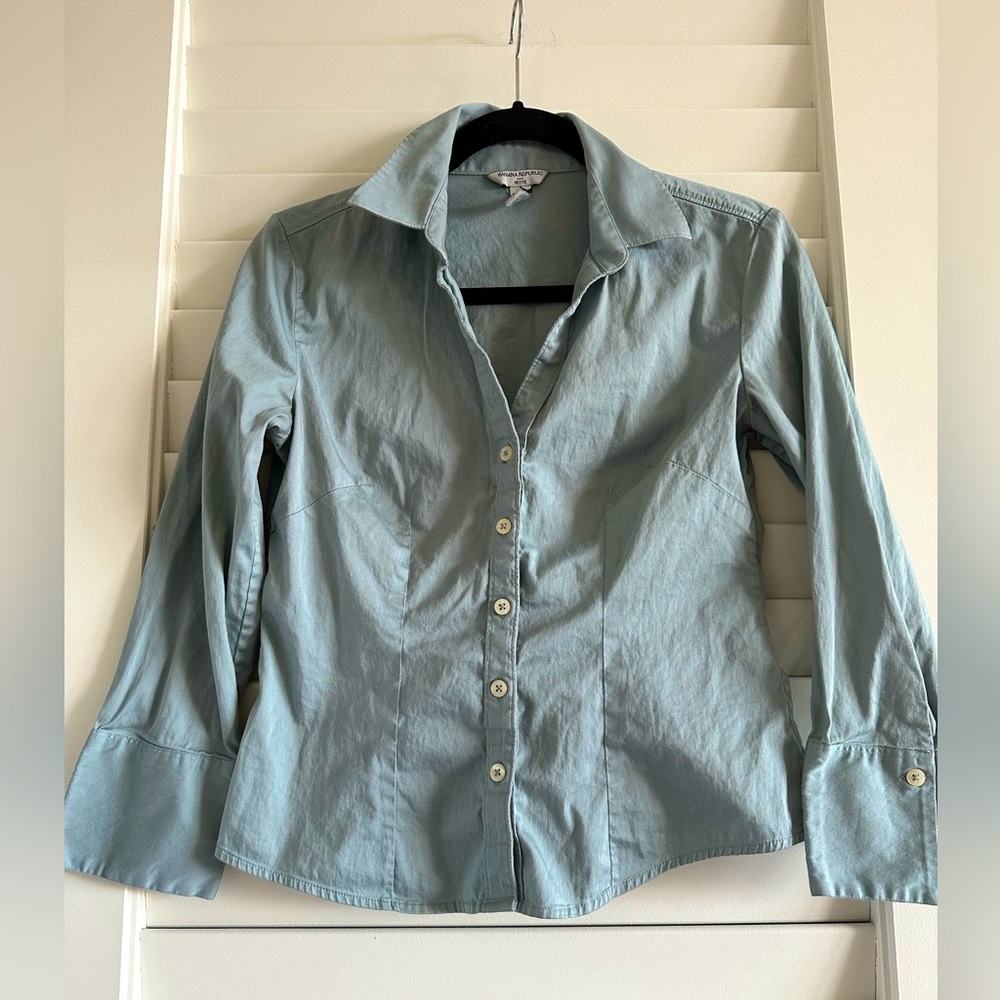 Teal Blue Banana Republic Long Sleeve Button Up